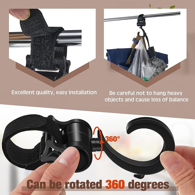 Taiyin 4 Pcs Walker Hook Hanging Multipurpose 360° Rotation Stroller Clip - Image 3