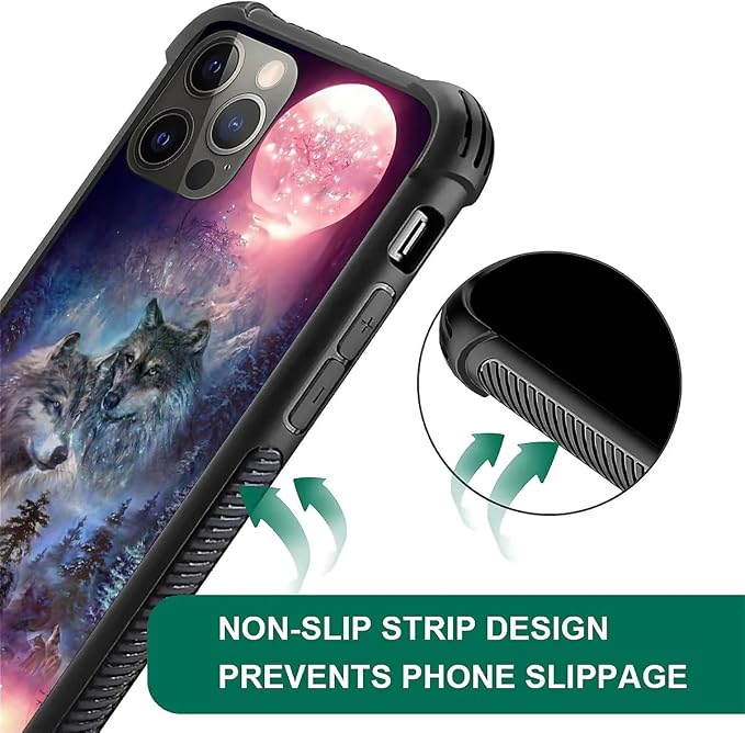 for iPhone 11 Pro Max Case, Star Two Wolfs Howling Pattern Graphic Design Girl - Image 3