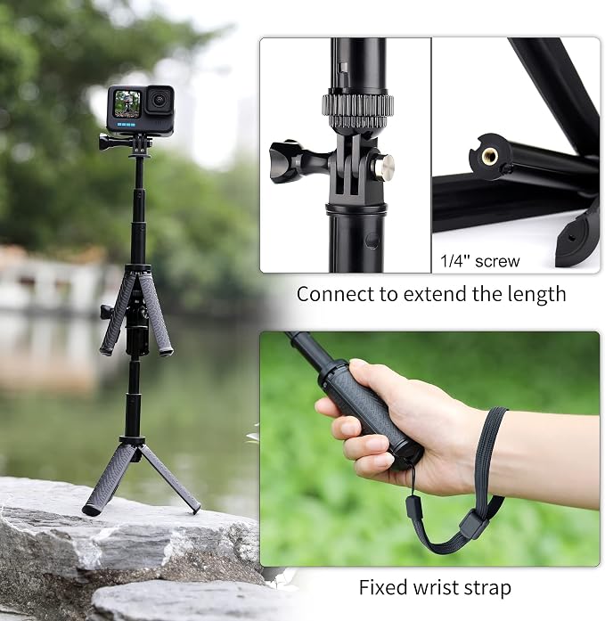 Mini Selfie Stick Tripod for GoPro Hero 13 12 11 10 9 8, Portable Handle Grip - Image 7