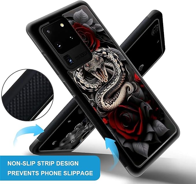 for Samsung Galaxy S20 Ultra Case, Entwined Rose Snake Pattern Graphic Design - Image 3