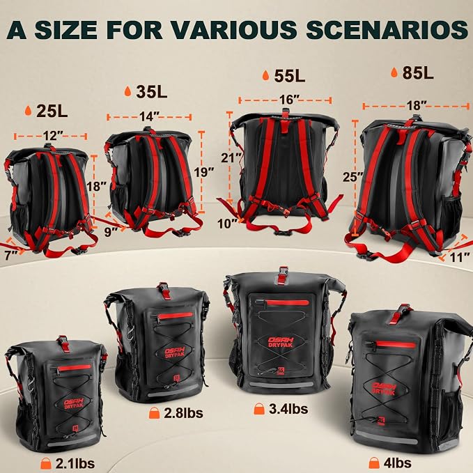 OSAH DRYPAK Waterproof Backpack Dry Bag 25L/35L/55L/85L – Heavy Duty Roll-Top - Image 2