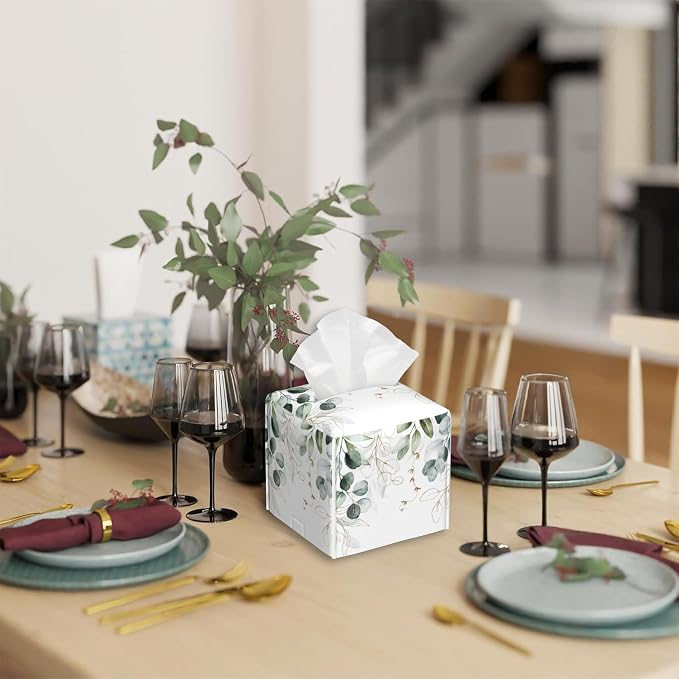 Tissue Box Cover Square, Eucalyptus Leaves Leaf Tissue Box Holder Waterproof - Image 5