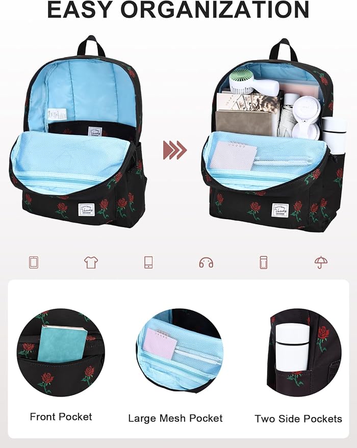 VASCHY Backpack for School, Lightweight Water Resistant Bookbag Casual Daypack - Image 3