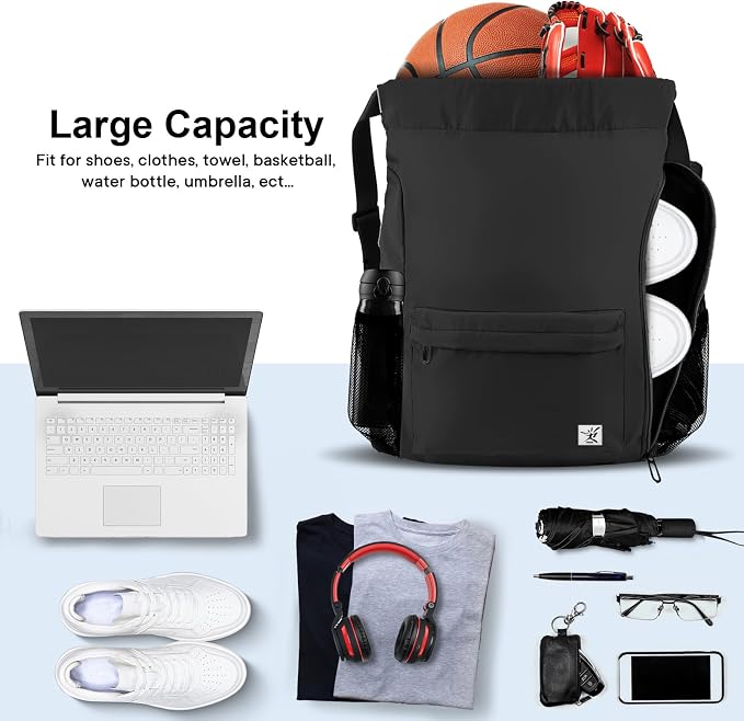 Drawstring Backpack with Mesh Pockets String Gym Bag Sackpack Sandproof Water - Image 2