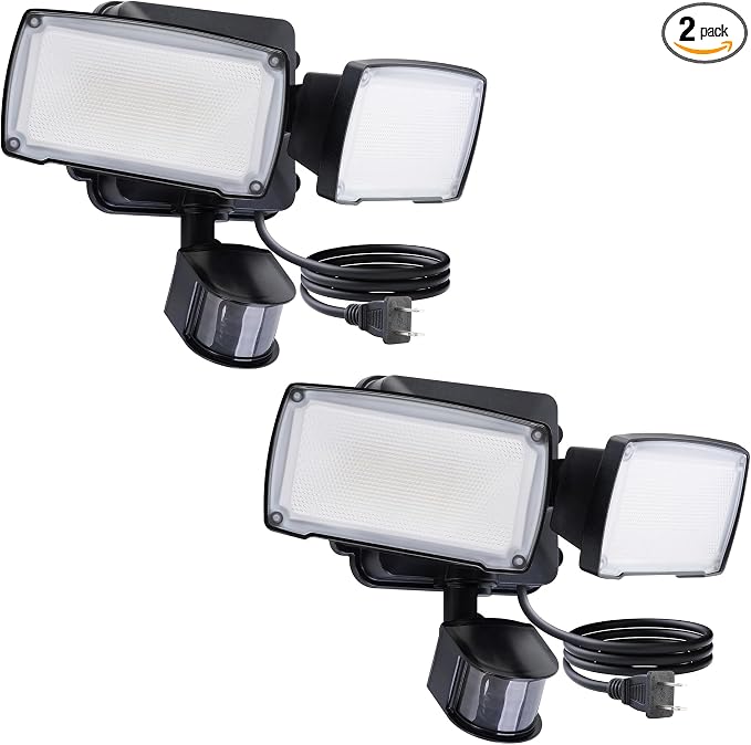 LUTEC 2 Pack 21W Black Plug in Motion Sensor Light Outdoor, Flood Lights by LUTEC
