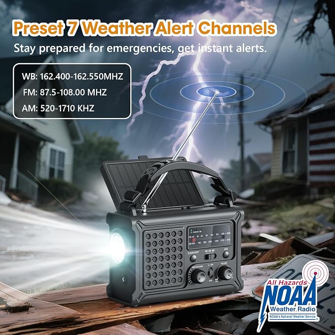 Raynic NOAA Weather Radio 12000mAh, Emergency Weather Radio - Image 2