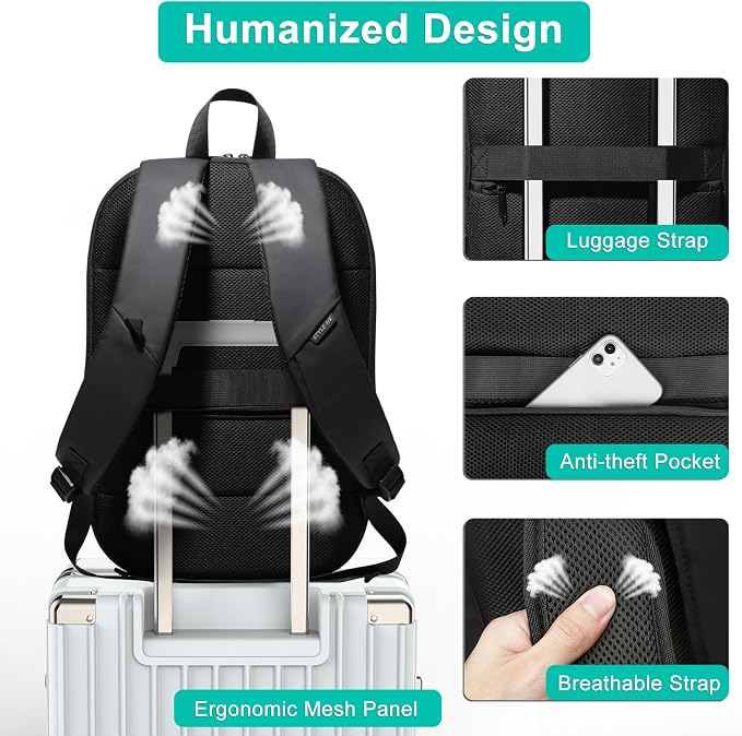 Business Backpack for Men 17 Inch, Slim & Expandable Waterproof Travel Laptop - Image 6