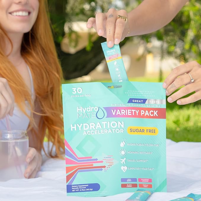 Electrolyte Powder Sugar-Free Hydration Packets Variety Pack HydroMATE 30 Sticks - Image 5
