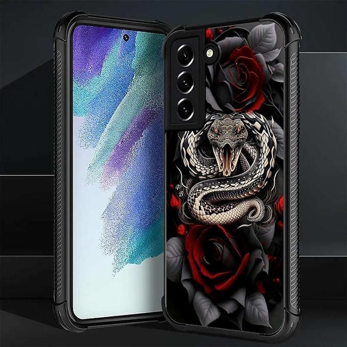 for Samsung Galaxy S21 Plus Case, Entwined Rose Snake Pattern Graphic Design - Image 3