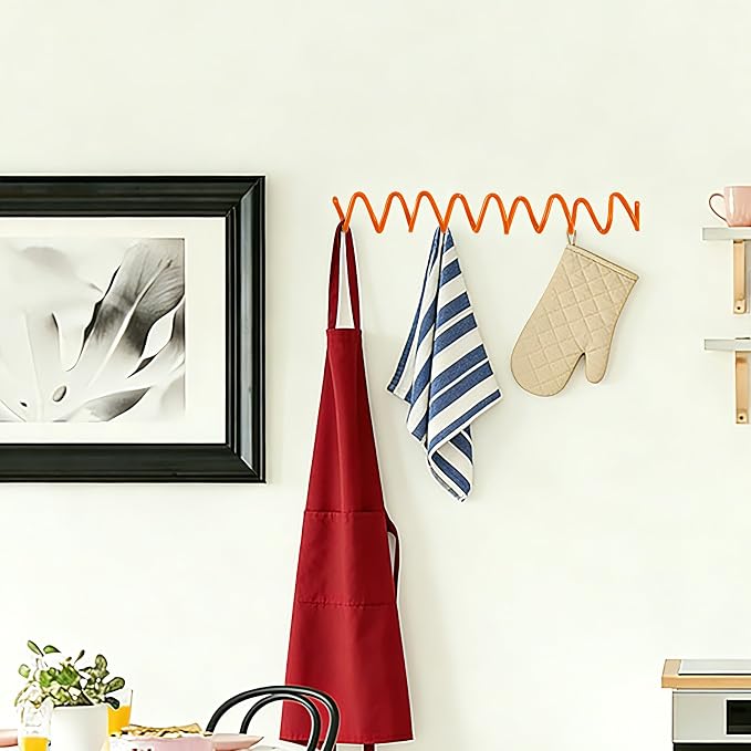 Orange Wall Mounted Coat Rack, Decoration Wave Shaped Wall Hooks, Heavy-Duty - Image 4