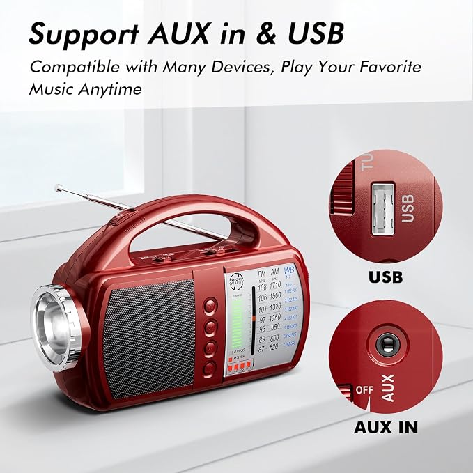 AM/FM/NOAA Weather Radio with Bluetooth Rechargeable Emergency Radio Built-in - Image 7