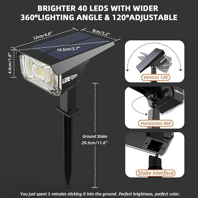 LEREKAM Solar Spot Lights Outdoor, 40 LEDs Solar Outdoor Waterproof Landscape - Image 6