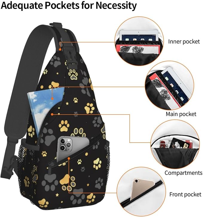 Golden Paw Print Crossbody Sling Bags - Image 3