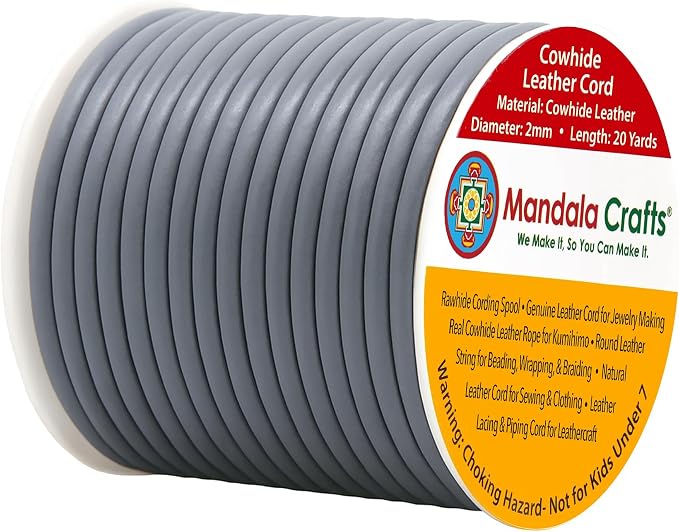 Mandala Crafts Round Genuine Gray Leather Cord by MandalaCrafts