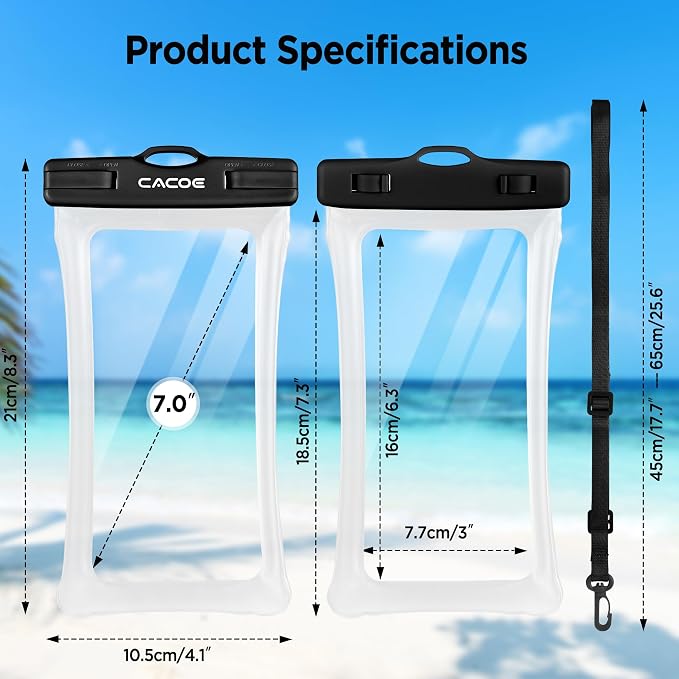 CACOE Floating Universal Waterproof Phone case 2 Pcs-Up to 7.0", Phone Pouch - Image 6