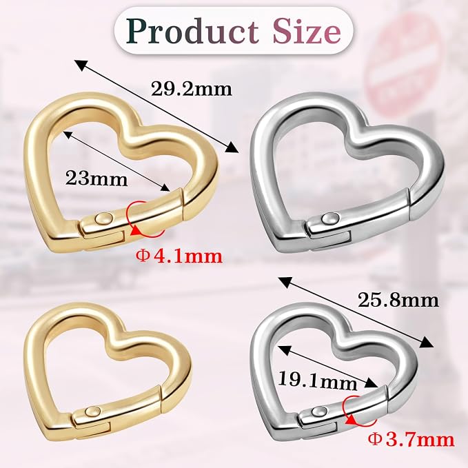 4pcs Heart Carabiner Keychain Clip, Metal Spring Heart Rings Hook Key Ring - Image 2