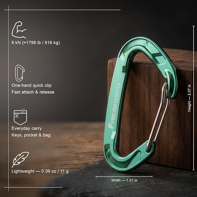 FresKaro 5pcs Nano Carabiner Clips, 8kN 1798lbs, Small Sturdy, Reliable - Image 2