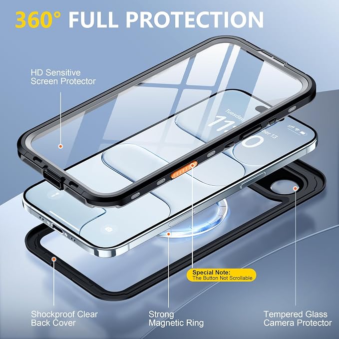 Red2Fire for iPhone Air Case Waterproof, Phone Case 6.5" Black/Clear - Image 5