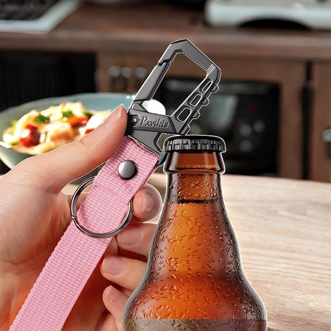 Metal heavy duty key chain carabiner clip bottle opener wrist lanyard ring car - Image 3