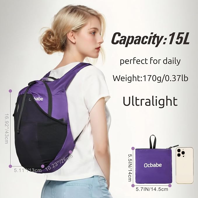 Ultra Lightweight Foldable Backpack, Water Resistant Small Packable Hiking - Image 2