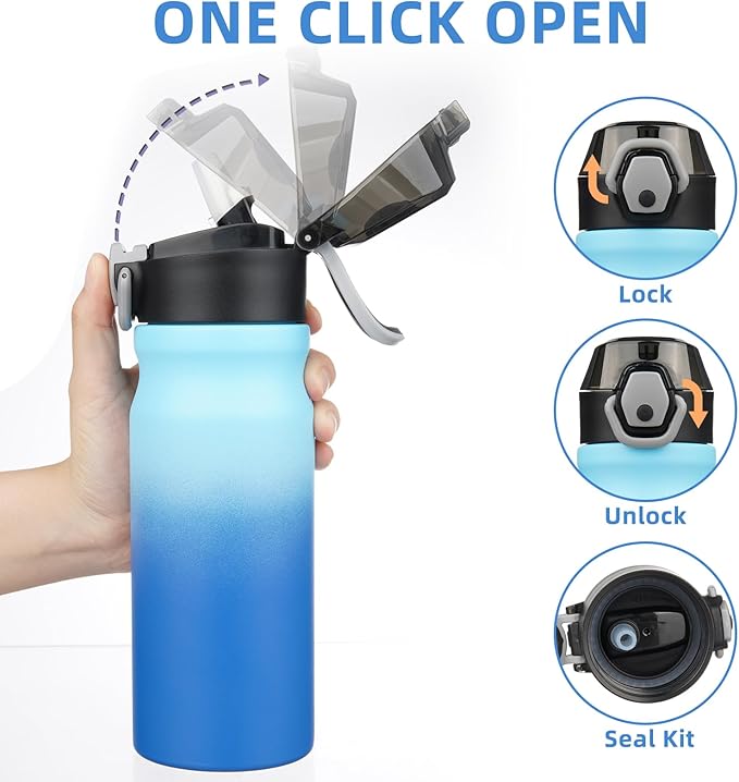 BJPKPK Water Bottle with Straw 18oz Insulated Water Bottles Reusable Stainless - Image 3