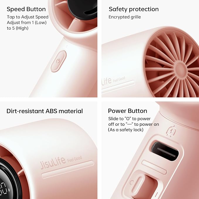 JISULIFE Handheld Turbo Fan Life10s, 5000mAh Rechargeable Portable Fans - Image 6