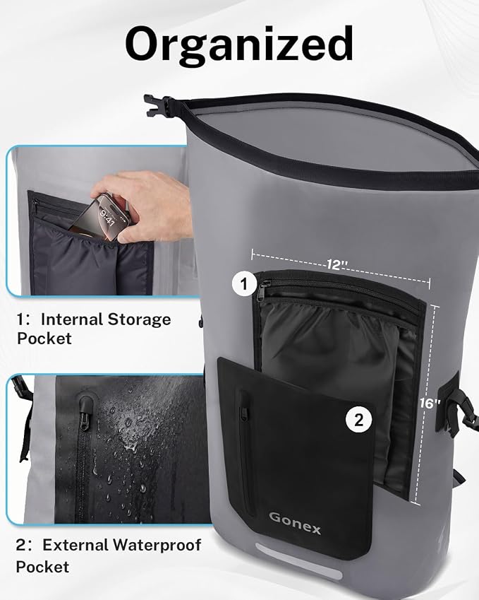 Gonex Ultralight Waterproof TPU Backpack, 55L Roll Top Dry Bag - Image 5