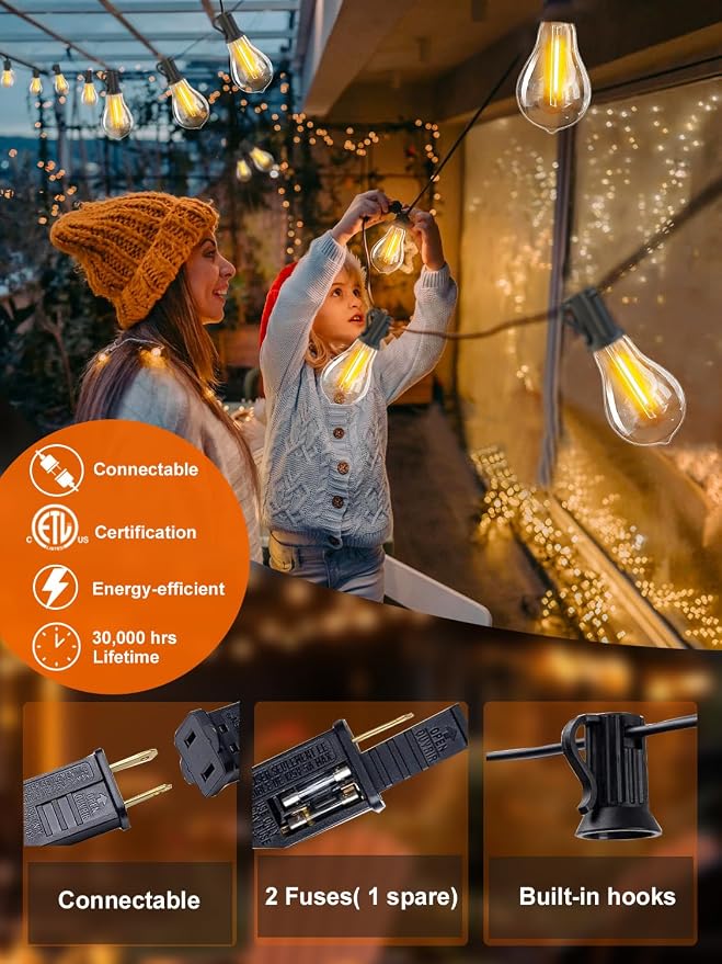 DAMAING LED String Lights Outside 36FT Weatherproof Patio Lights - Image 3