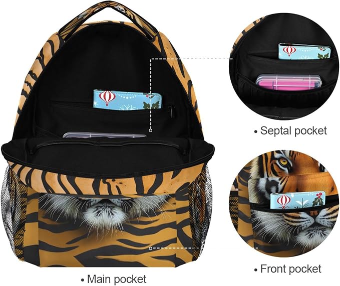 Wamika Tiger Kids Backpack Zebra Giraffe School Backpacks Boys Girls Preschool - Image 3