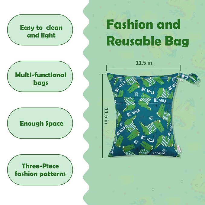 ALVABABY 3pcs Cloth Diaper Wet Dry Bags Waterproof Reusable - Image 2