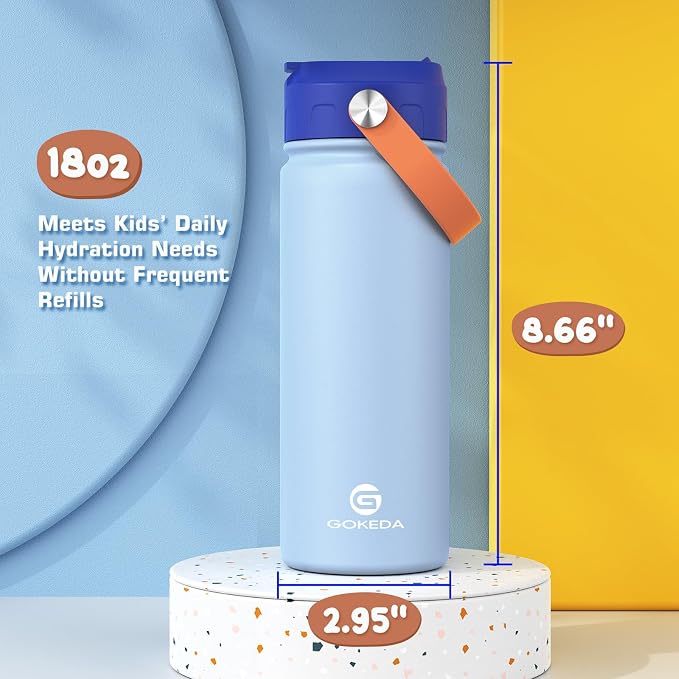 GoKEDA 18oz Kids Water Bottle, 2 Pack Insulated Bottles - Image 7