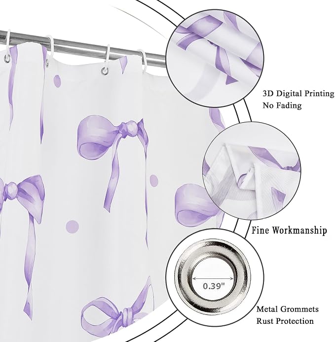 Purple Bow Shower Curtain, Lavender Modern Aesthetic Bowknot - Image 5