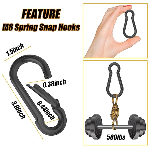 EPHECH 30PCS 3" Black Heavy Duty Spring Snap Hook, M8 5/16" Galvanized Steel - Image 2