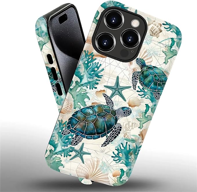 for iPhone 16 Pro Case, HH2 Ocean Sea Turtle Nautical Map Hybrid 2 Layer Hard - Image 2