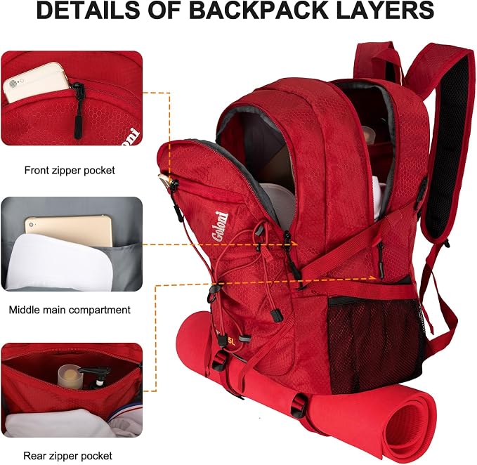 Goloni 45L Hiking Backpack Lightweight Foldable, Waterproof Camping Backpack - Image 6
