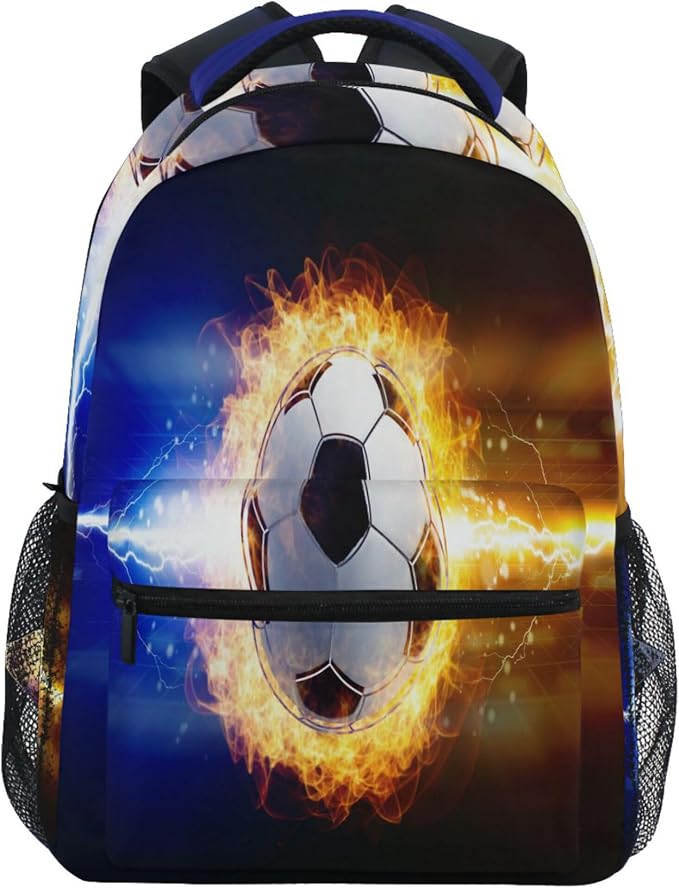 Wamika Soccer Ball Kids Backpack Football Lightning Spark Thunder Boys School by Wamika
