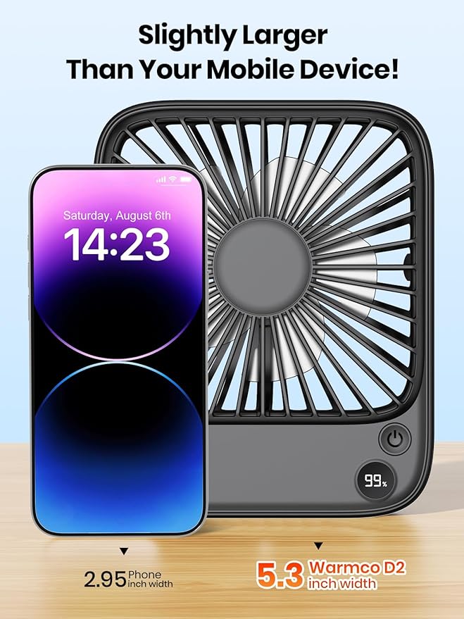 TOPK 2 Pack 5000mAh Portable Desk Fan, Ultra-Thin Rechargeable Battery Operated - Image 4