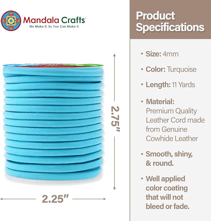 Mandala Crafts Round Genuine Turquoise Leather Cord - Image 4