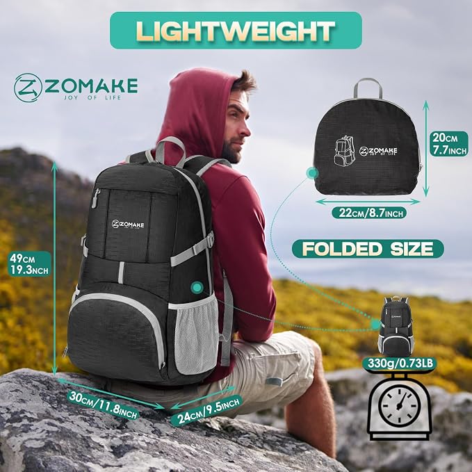 ZOMAKE Lightweight Packable Backpack 35L, Light Foldable Backpacks Water - Image 2