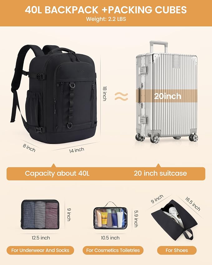 LOVEVOOK 40L Travel Backpack for Men Women, Waterproof Carry On Backpack for - Image 5