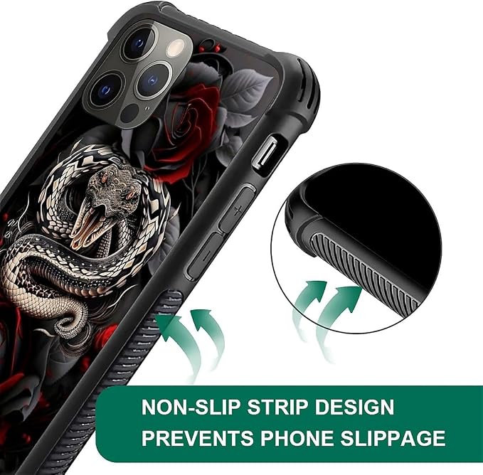 for iPhone 11 Pro Case, Entwined Rose Snake Pattern Graphic Design Girl Boy - Image 6