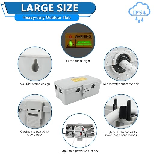 NineLeaf Outdoor Electrical Box, Weatherproof Connection Box w/6 Cable Entry - Image 5
