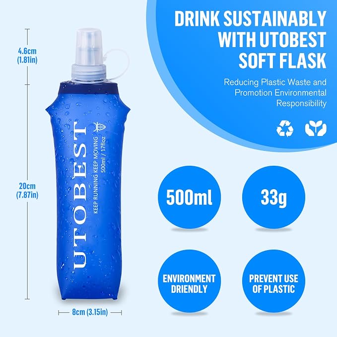 UTOBEST Soft Flask, 2 Pack Soft Flask Running Bottles 500ml, TPU Foldable - Image 3