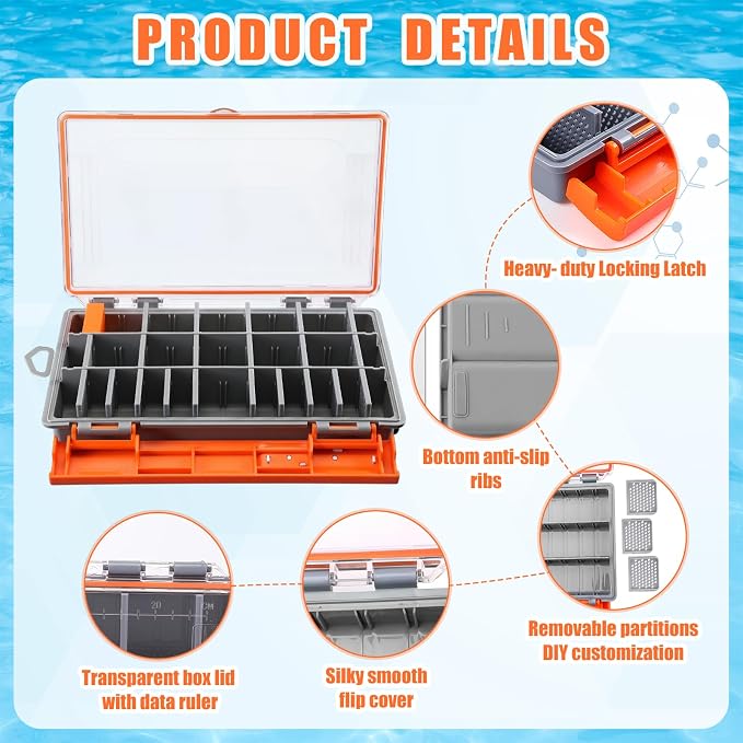 Junkin 6 Pack 3600 Fishing Tackle Boxes Waterproof, High-vis Orange Lure - Image 3