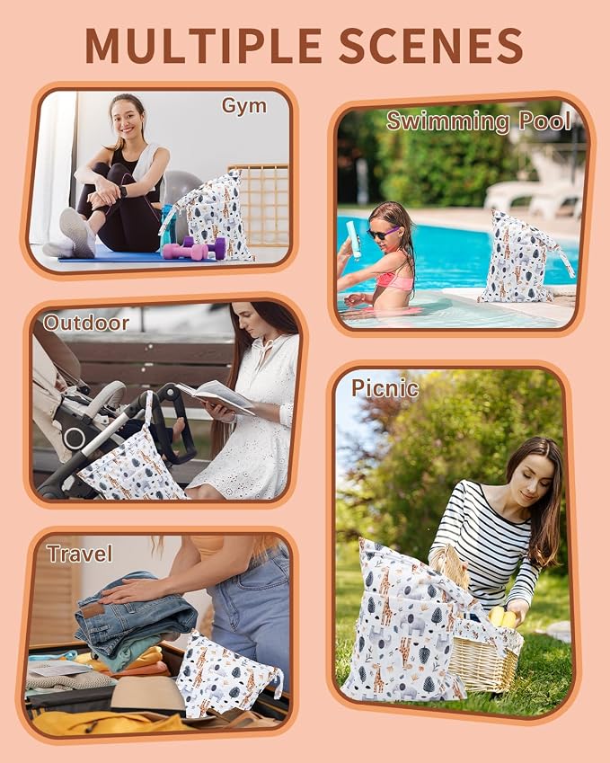 babygoal Animal Wet Dry Bags 3 Pack, Waterproof Travel Bags - Image 3