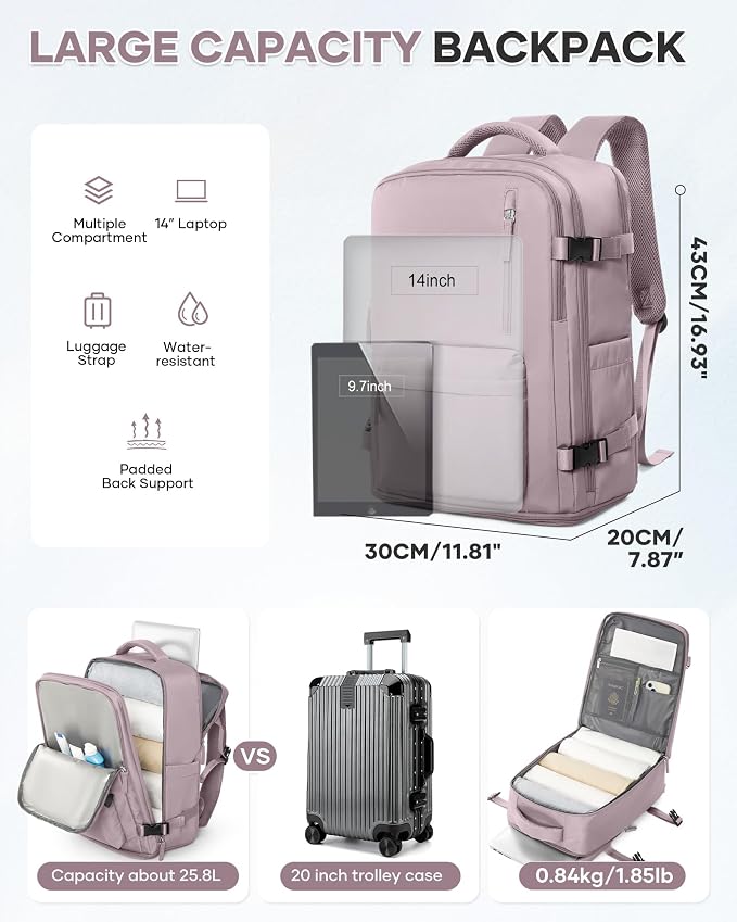WONHOX Large Travel Backpack Carry on Flight Approved Laptop Work Business - Image 4