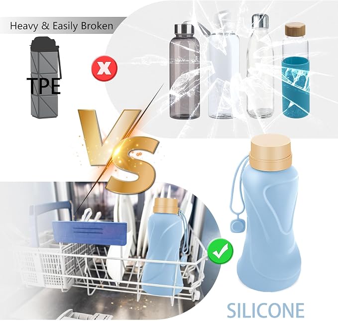 Collapsible Water Bottles, Leak Proof, Reuseable BPA Free Silicone Foldable - Image 5