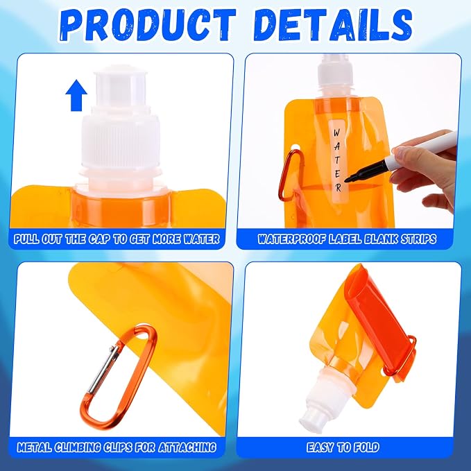 Teenyyou 24 Pack Collapsible Water Bottles Bulk 16oz Foldable Water Bottles - Image 5