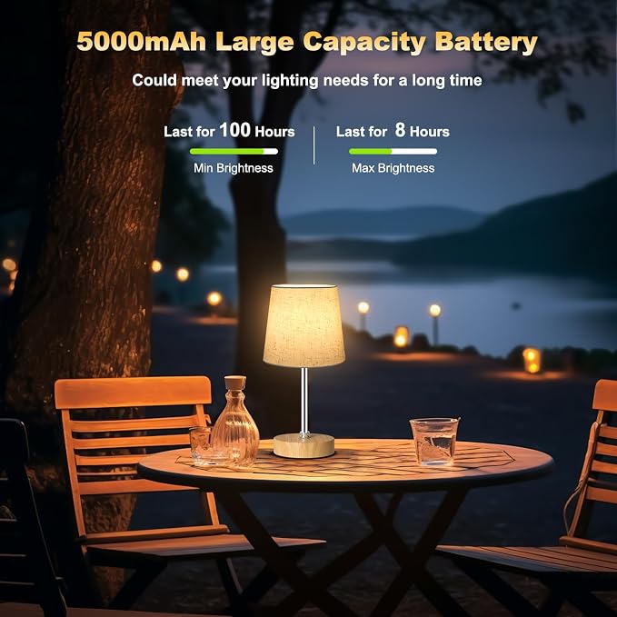 Wowag Small Cordless Table Lamp, 5000mAh Rechargeable Battery Operated Desk Lamp - Image 6