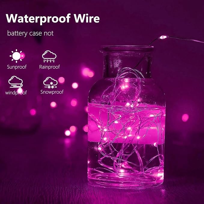 4-Pack 50 LED Pink Fairy Lights Battery Operated - Image 3